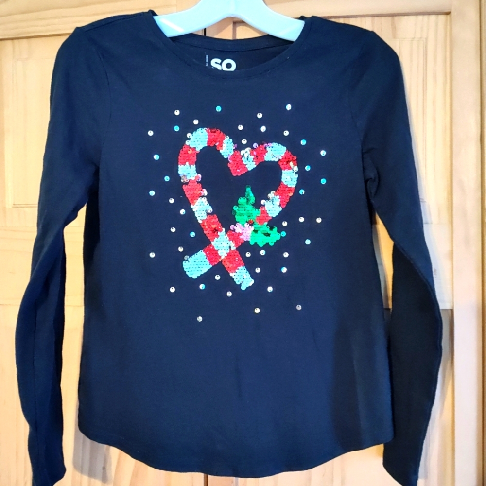 Girls SO candy cane flip sequin shirt, Sz 8